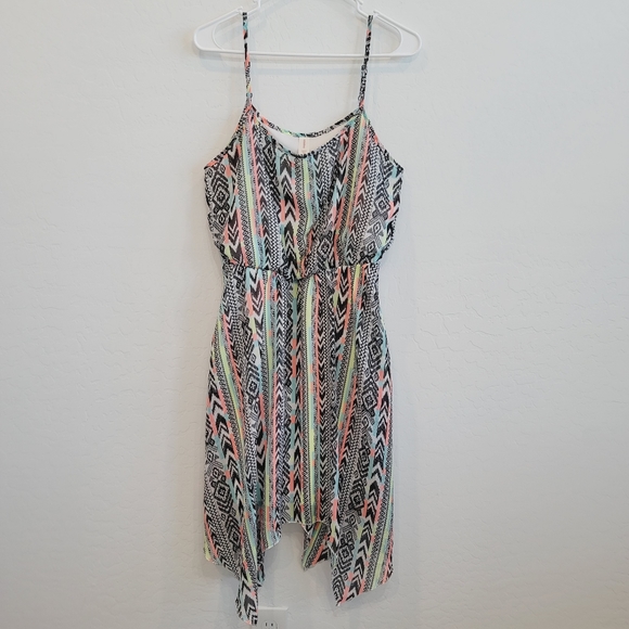 No Boundaries Asymmetrical Hem Aztec Print Multicolored Dress Size Large - Picture 14 of 14